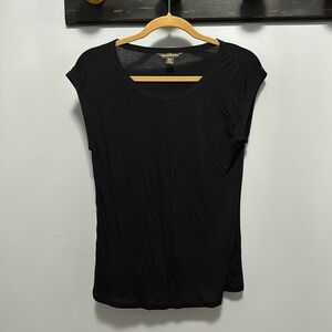 Tommy Bahama size S/P black knit scoop neck tee shirt with 100% silk trim